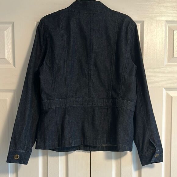 CHARTER CLUB Women’s Dark Blue Denim Collarless Button Down Jacket Size L - Picture 5 of 6